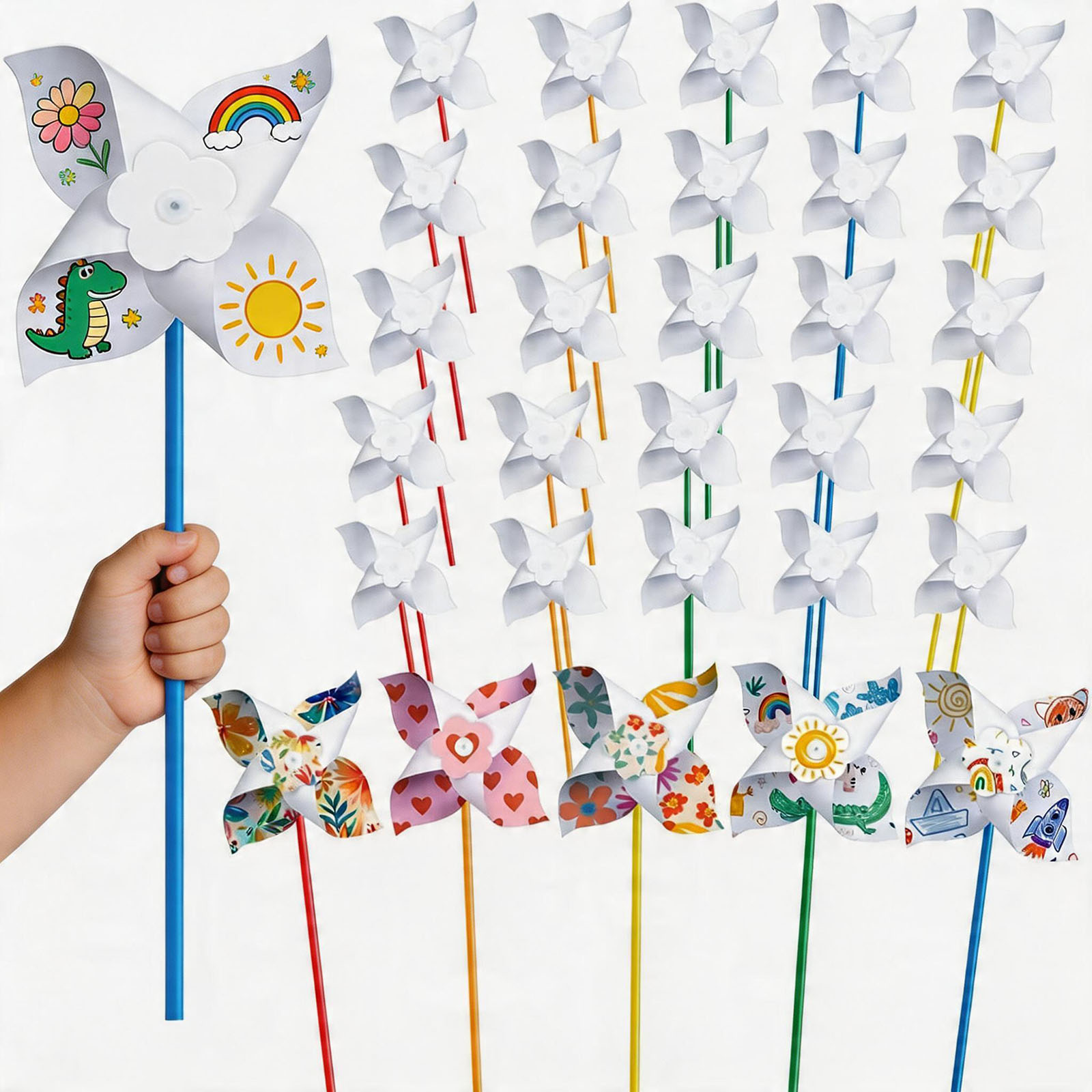 Art Craft Earth Day - 100 Stück DIY Papier-Windmühlen zum Basteln