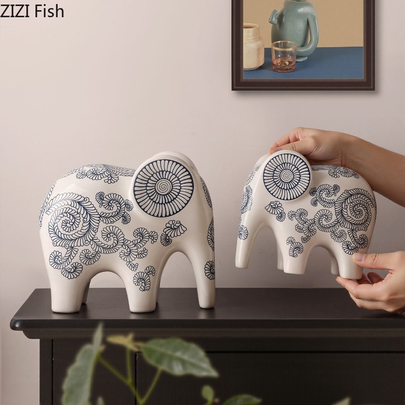 Art Craft Elephant - Neue Keramik-Elefantenfigur im Chinesischen Stil, Blau-Weiße