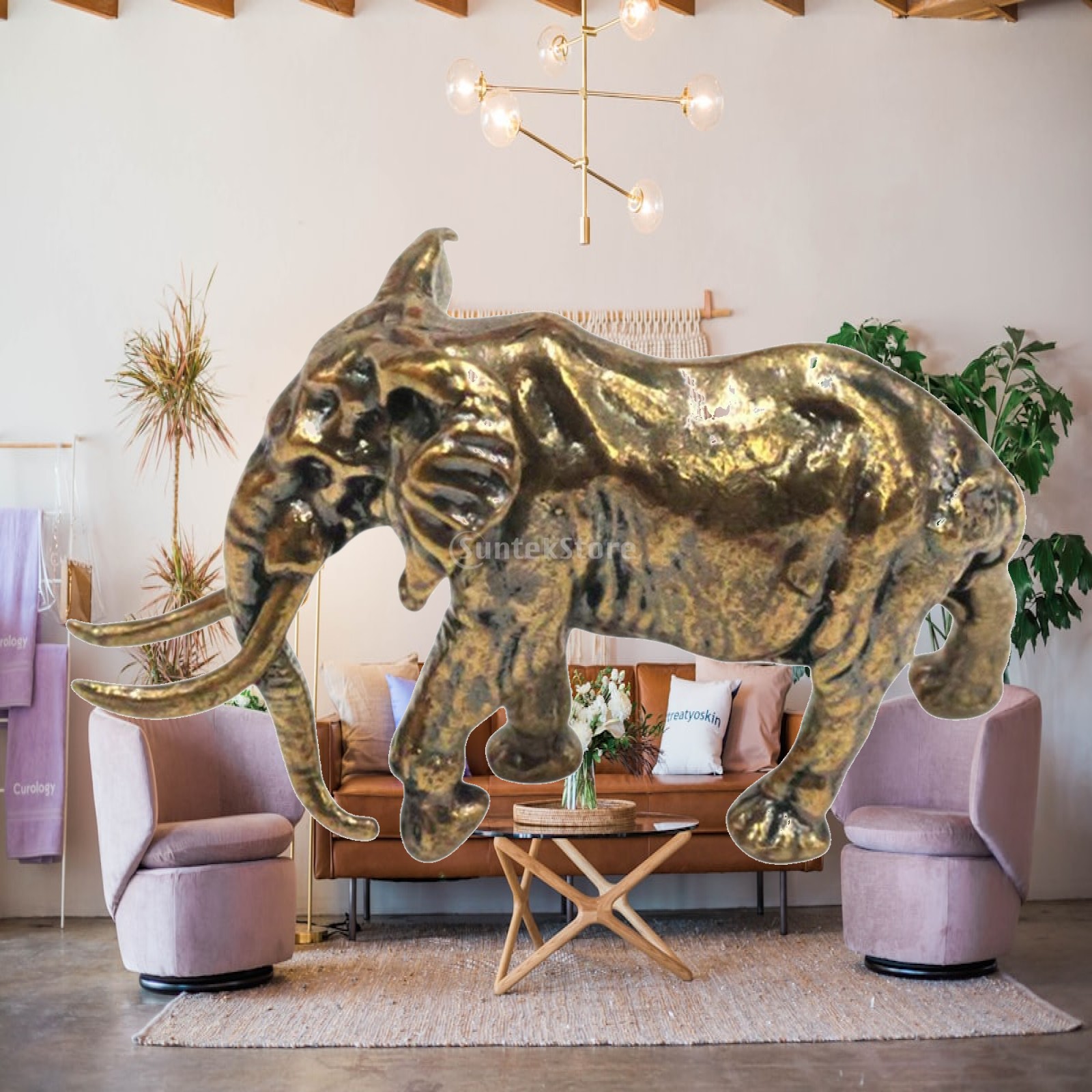 Art Craft Elephant - Messing-Elefanten-Ornament, Kunsthandwerk, handgeschnitzt für Wohnungen, Bücherregale,